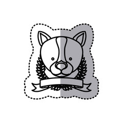 sticker silhouette crown leaves and label with husky dog animal vector illustration
