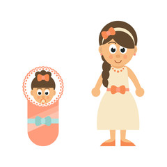 cartoon little baby girl and mother