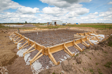 The foundation of the house. Pouring the foundation for a new bu