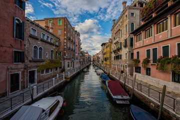 Fototapeta na wymiar VENICE, ITALY – SEPTEMBER 18: Venice city in Italy. Canals, buildings and boats. Travel (vacation) concept. On September 18 in Venice, Italy