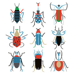 Set funny insects. Cartoon character. Isolated on white background. Wasp, bee, bumblebee, butterfly, worm, caterpillar, beetle, ladybug, grasshopper, fly, mosquito, dragonfly, spider, snail, ant