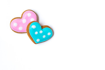 Heart shaped st. Valentine's cakes lay together on white  background