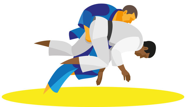 Judo fighter holds the capture of his opponent on the mat