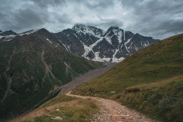 Fototapeta premium Mountain river Baksan, ravine Adyr-Su, Elbrus area, Greater Caucasus Range.