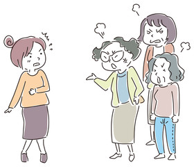 一人の女性に文句を言う複数の女性