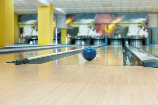 Bowling ball on lane background