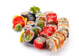 Japanese cuisine. Sushi set isolated on white background.