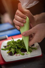 Salad with arugula and beet preparation
