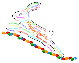 Fototapeta premium Easter bunny with easter eggs wishing happy easter