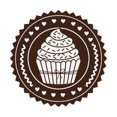 brown stamp with cupcake with cream and sparks vector illustration