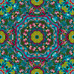 festival art seamless mandala pattern. Ethnic geometric print. Colorful frame background