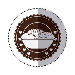 monochrome sticker with breads in basket in round frame vector illustration
