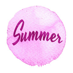 Pink watercolor circle with word summer