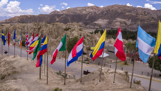 International Flags at Valle de la Luna, La Paz, Bolivia