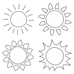 Set of hand drawn sun vector illustrations silhouette - clip art or icon isolated on white background