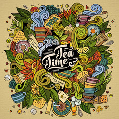 Cartoon cute doodles Tea time illustration