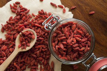 Goji berries on the wooden table