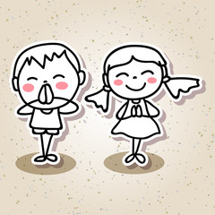 hand drawing abstract people happy kids happiness concept