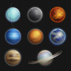 Solar System planets realistic set isolated vector illustration