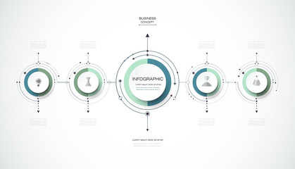 Vector infographics design template with 3D paper label, integrated circles background. Blank space for content, business, infographic, diagram, digital network, flowchart, process diagram