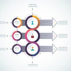 Vector infographics timeline design template with 3D paper label, integrated circles background. Blank space for content, business, infographic, diagram, flowchart, process diagram, timeline