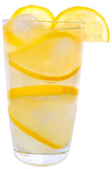 Lemonade with ice cubes and lemon isolated
