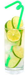 caipirinha cocktail with lime and leaf mint isolated