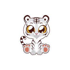 Cute white tiger vector illustration art in flat color