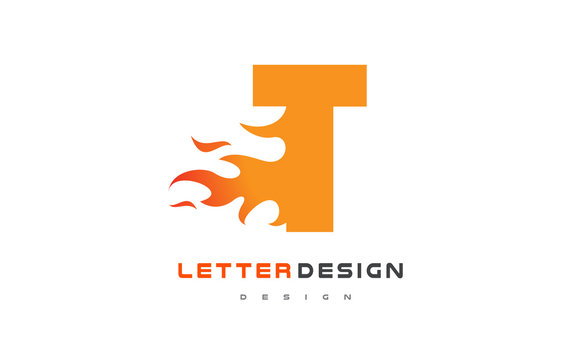T Letter Flame Logo Design. Fire Logo Lettering Concept.