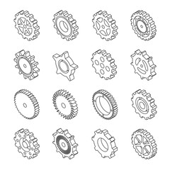 Set of outline icons of mechanical gears.