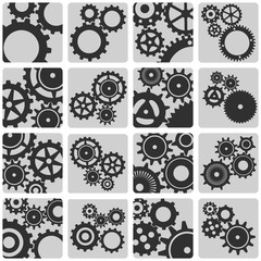 Set of outline icons of mechanical gears.