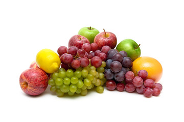 grapes and other fruits isolated on white background