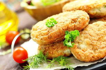 Chicken cutlets with vegetables and herbs