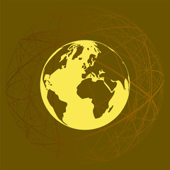 Flat paper cut style icon of globe