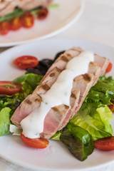 tuna steak with salad