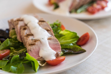 tuna steak with salad