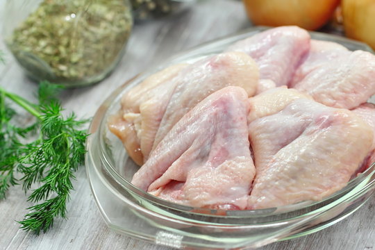 Raw chicken wings prepared for cooking