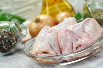 Raw chicken wings prepared for cooking