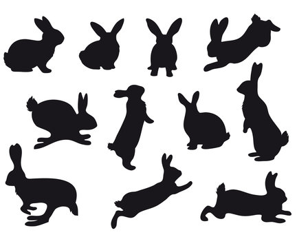 Silhouettes of Easter bunnies black 