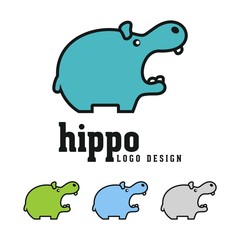 Hippo Logo Design Vector Illustration