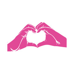 hands pink in shape of heart in symbol support breast cancer vector illustration