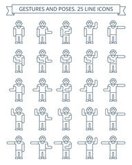 Male gestures and poses outline icon set. Vector man figures symbols isolated on white background. infographic elements for web, presentations, social networks.