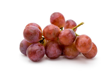 Ripe red grapes on a white
