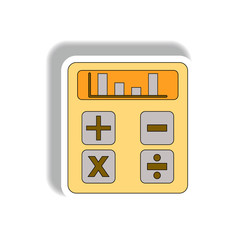 column graph on display Vector illustration in paper sticker style of calculator with bar graph