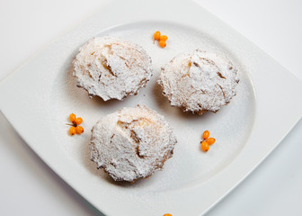 three cakes on a isolated plate for menu