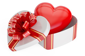 Valentine's Day concept. Opened gift box with heart, 3D renderin
