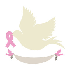pigeon with ribbon of breast cancer in the peak vector illustration