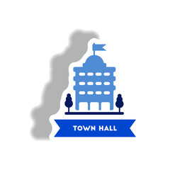 stylish icon in paper sticker style building town hall