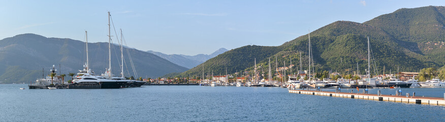 Panorama marina Tivat with yachts and boats