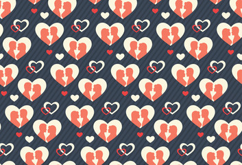 Fototapeta premium Seamless Festive Pattern with Love Couple and Hearts